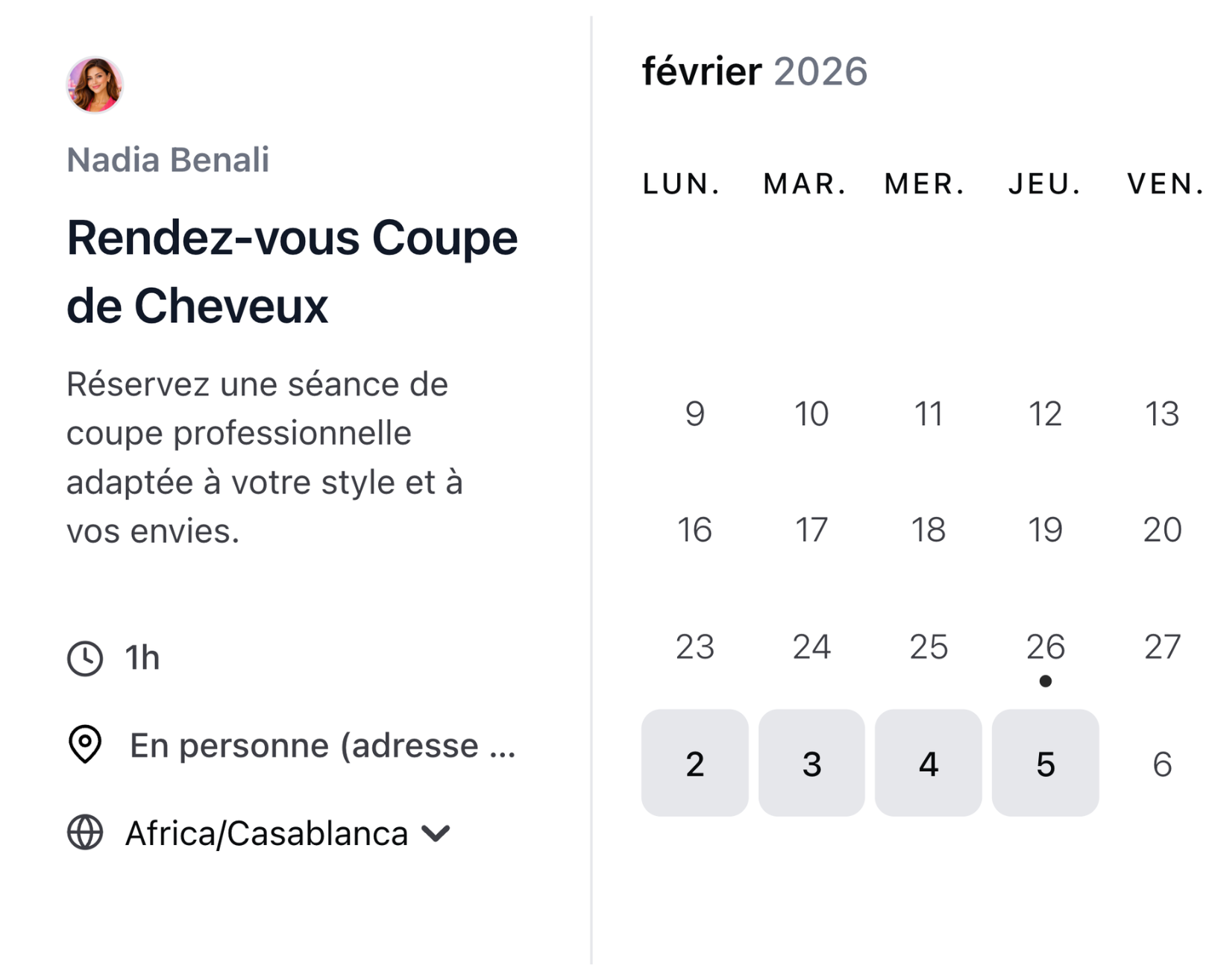 Salon booking page preview